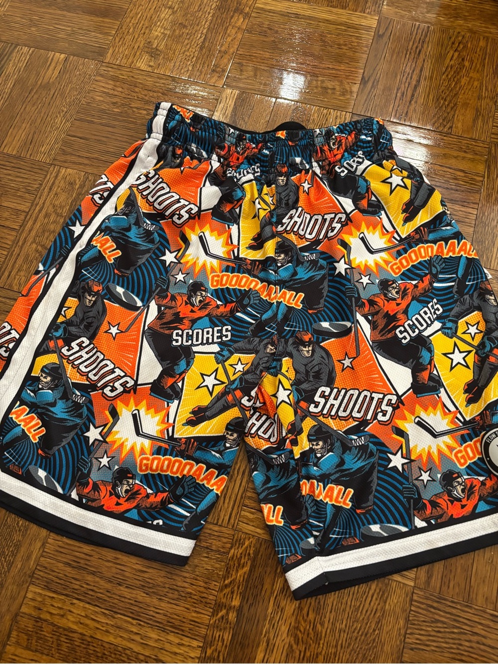 Flow society Graphic Hockey Print Athletic Shorts - Orange, Yellow, Blue, Black
